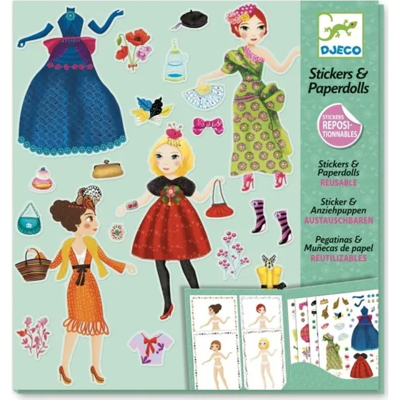 Djeco Aankleedpoppen met Stickers – 8 Meisjes, Herbruikbare Stickers