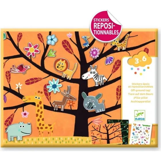 Djeco Herbruikbare Stickers Boomdieren - 30 Dieren, 2 Achtergronden