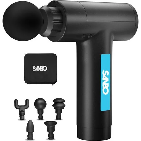 Sanbo Massage Gun Prime - Zwart/Blauw, 5 Opzetstukken, Draadloos