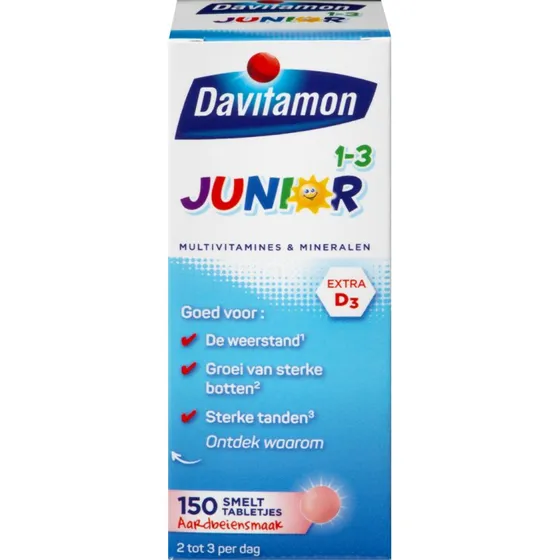 Davitamon Junior 1+ Smelttabletten Aardbei (150 stuks)