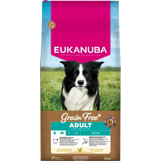 Eukanuba Adult S/M Graanvrij Hondenvoer Kip 12 kg