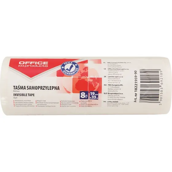 OFFICE products Plakband 19mm x 33m mat, schrijfbaar, 8 stukken