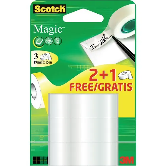 Scotch Magic Plakband 19mm x 15m 3 rollen (2+1 gratis)
