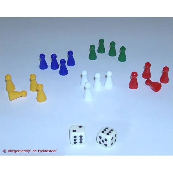 Pionnen en Dobbelstenen Set – 20 pionnen + 2 dobbelstenen