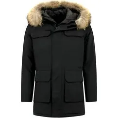 Enos Heren Parka Winterjas Zwart met Grote Echte Bontkraag XL