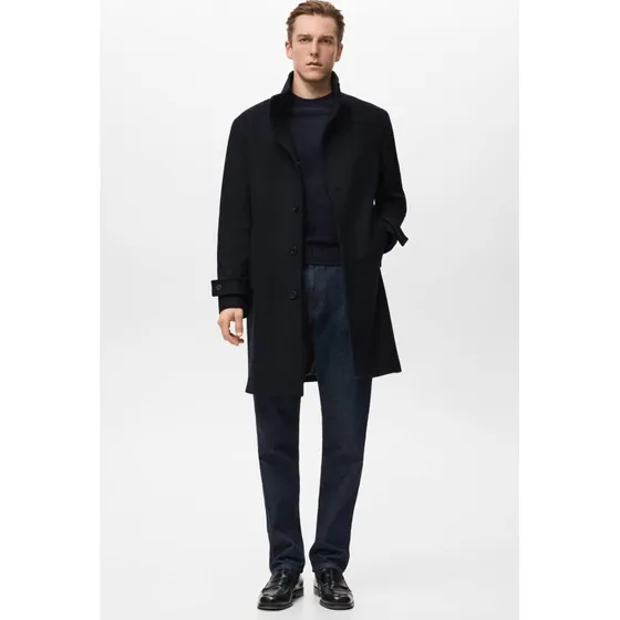Mango Man Donkerblauwe Wolmanteljas