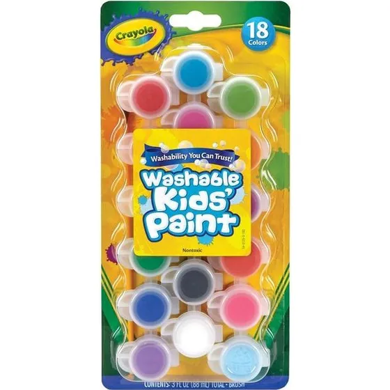 Crayola Uitwasbare Kinderverf 18 Potjes 88 ml met Kwast