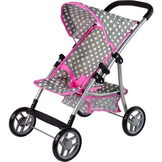 Poppenwagen Roze Sterren met opvouwbaar design