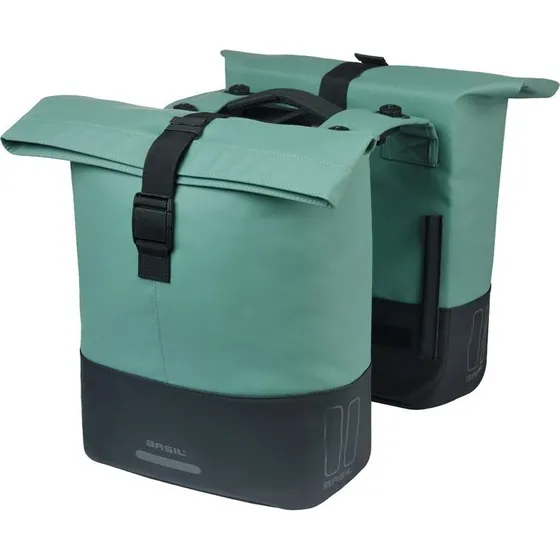 Basil Cove Dubbel Fietstas MIK 2.0 Zilvergroen/Zwart 28-32L