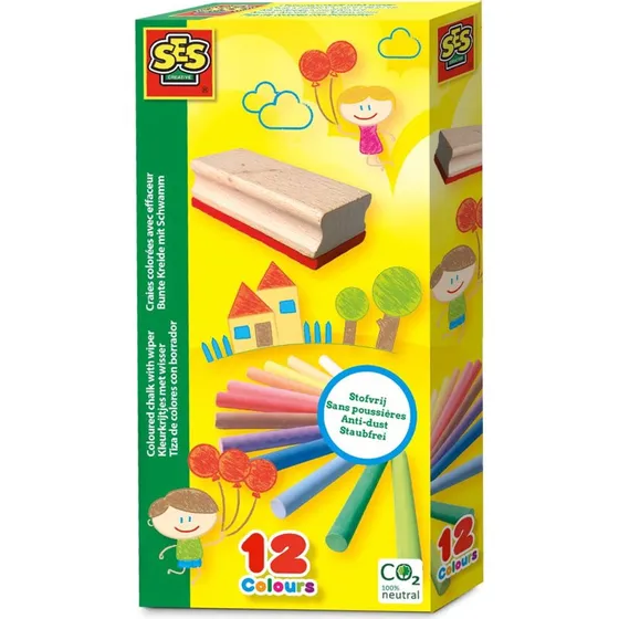 SES Creative Kleurkrijtjes met Wisser 12 Stuks