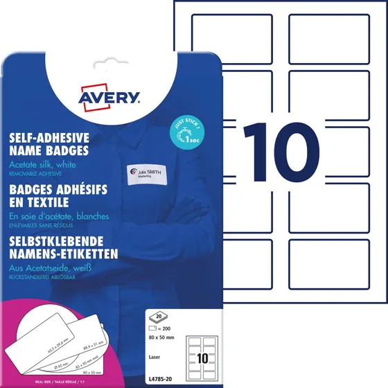 Avery Zweckform L4785-20 Naambadge-Etiketten 80 x 50 mm, 200 Stukken