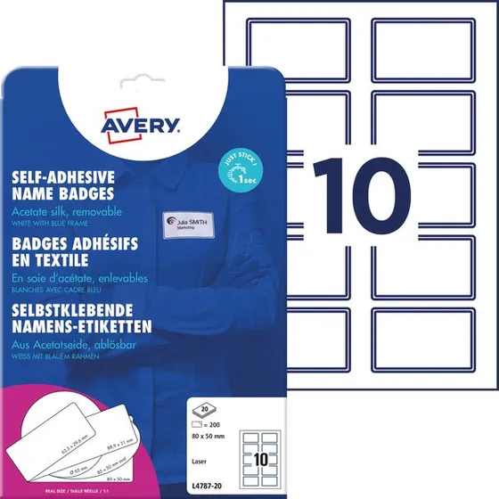Avery Naambadge etiket L4787 80x50mm blauw kader 200 stuks