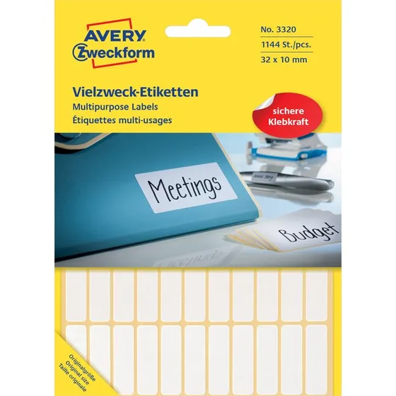Avery Zweckform Etiket 3320 32x10mm Wit 1144 Stuks