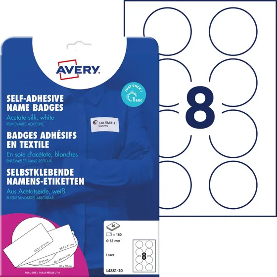 Avery Zweckform L4881-20 Rond, 65 mm, Wit, 160 Etiketten