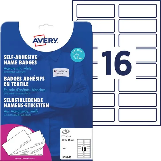 Avery Zweckform L4783 zelfklevende naambadge-etiketten 31 x 88,9 mm (320 naambadges)