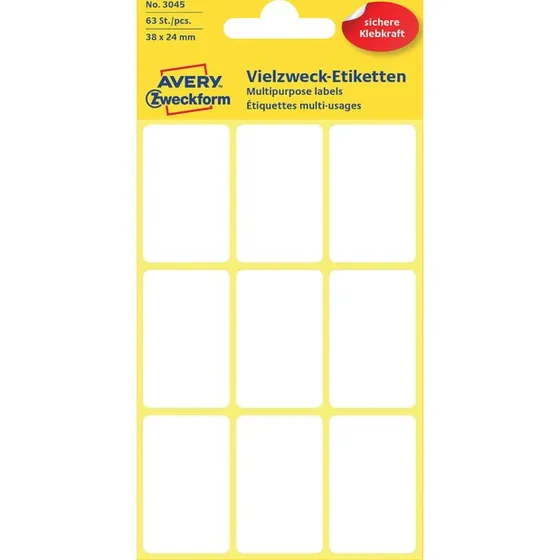 Avery Zweckform 3045 Etiketten 38x24mm Wit (63 stuks)