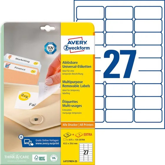 Avery Afneembare Etiketten Wit 17,8x10mm 25 Vel