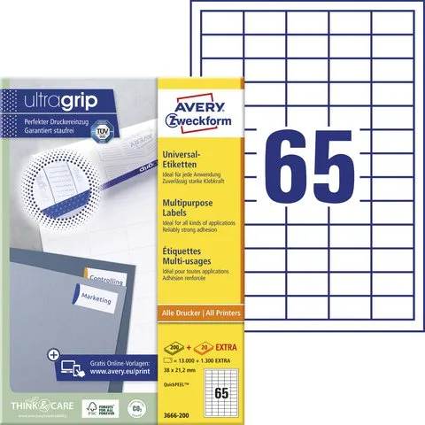 Avery Zweckform Etiketten 38x21,2mm Wit 13000 Stuks