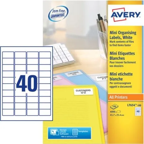 Avery Etiket L7654-100 45,7x25,4 mm wit 4000 stuks