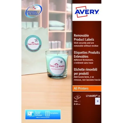 Avery L7104REV-20 60mm afneembare witte etiketten 240 stks