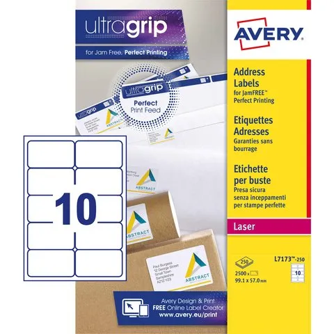 Avery L7173-250 Wit 99,1x57 mm Etiketten 2500 Stuks