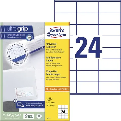 Avery Zweckform Etiket 70x36mm Wit 2400 Stuks
