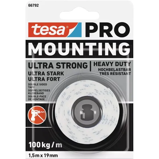 tesa PRO Ultra Strong Montageband 1,5 m x 19 mm wit