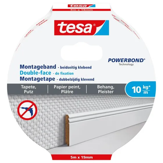 TESA Powerbond Montagetape 5 m x 19 mm Wit