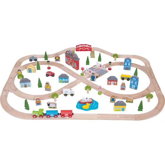 Bigjigs Houten Treinset Stad en Land 101 Delen