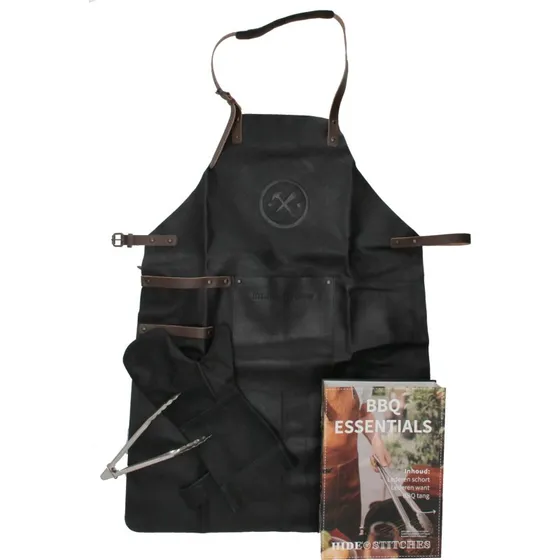 Hide & Stitches Zwart Lederen BBQ-Schort met Insteekvak