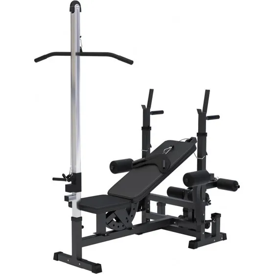 Gorilla Sport Universele Halterbank Zwart met Lat Pulley