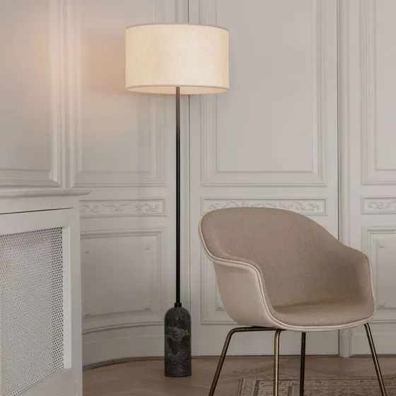 GUBI Gravity Vloerlamp - Grijs Marmer & Crème Canvas