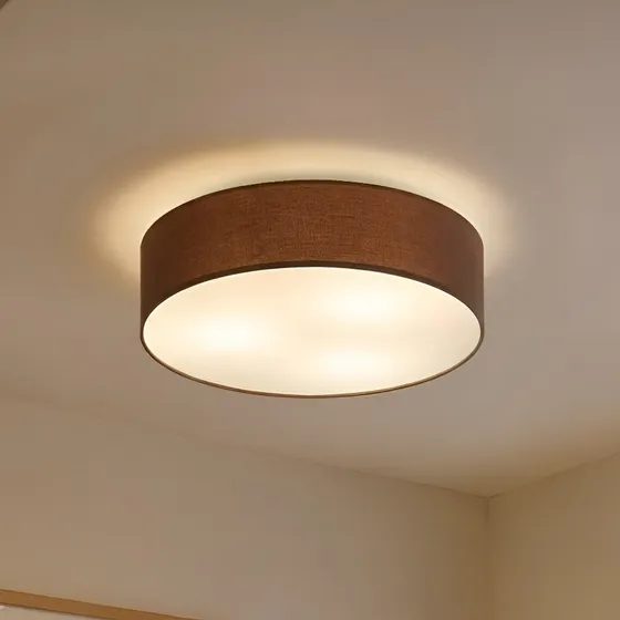 Lindby Sebatin Plafondlamp - Bruin/Wit - Ø 50 cm - Stof