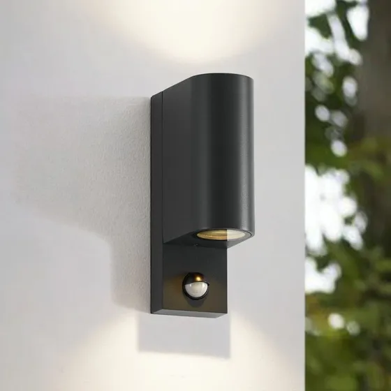 Lindby Palina Buitenwandlamp met Bewegingssensor - Antraciet - Aluminium