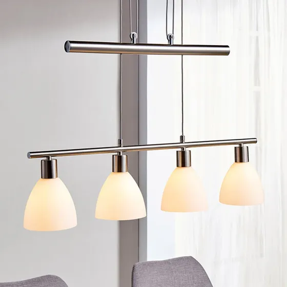 Lindby hanglamp Simeon, nikkel, glas, 73 cm, E14
