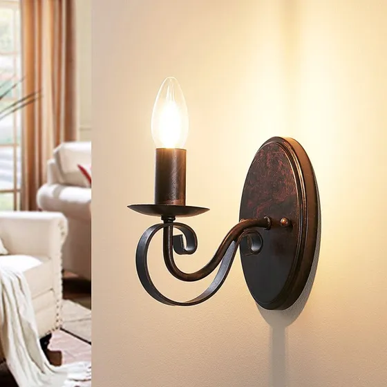 Lucande Caleb Wandlamp - Roest - Metaal - 18 cm