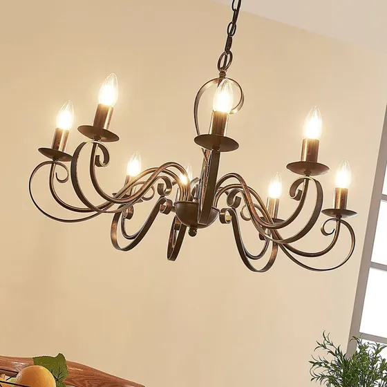 Lucande Kroonluchter Caleb, 8-lamps, Roest, Ø71 cm