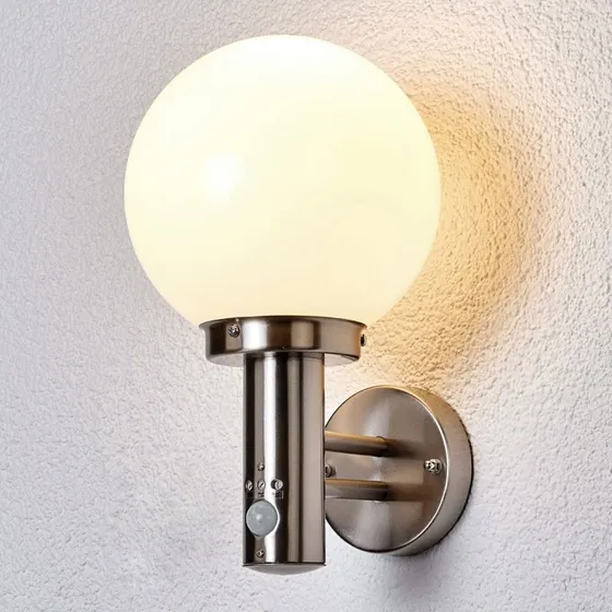 Lindby Buitenwandlamp Nada met Bewegingssensor, Roestvrij Staal & Glas