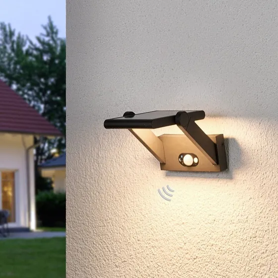 Lucande Valerian LED-buitenwandlamp op zonne-energie - Zwart