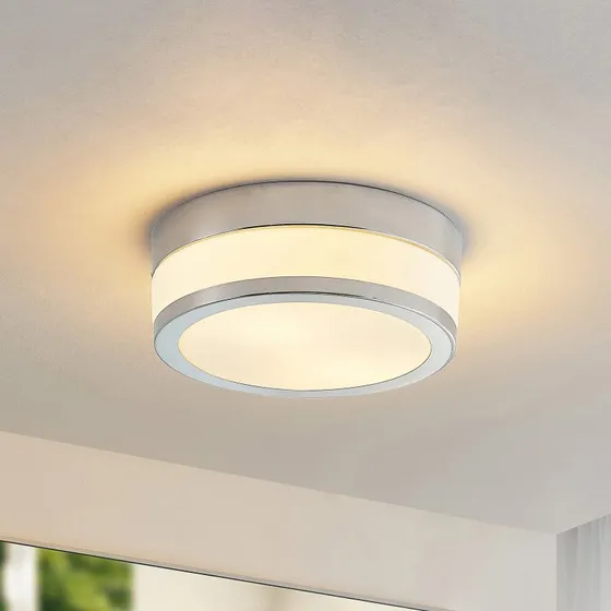 Lindby Flavi Plafondlamp, Chroom/Glas, Ø 23 cm, IP44
