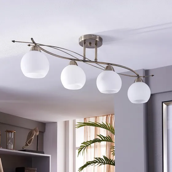 Lindby Plafondlamp Leanda, 4-lampig, Brons/Opaalglas