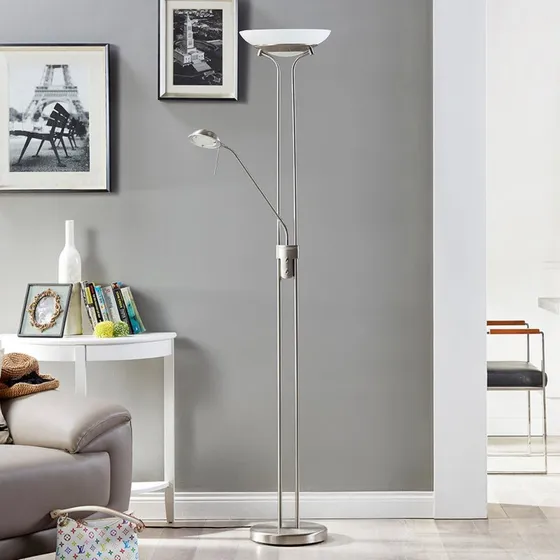 Lindby LED vloerlamp Yveta, nikkel/wit, dimbaar