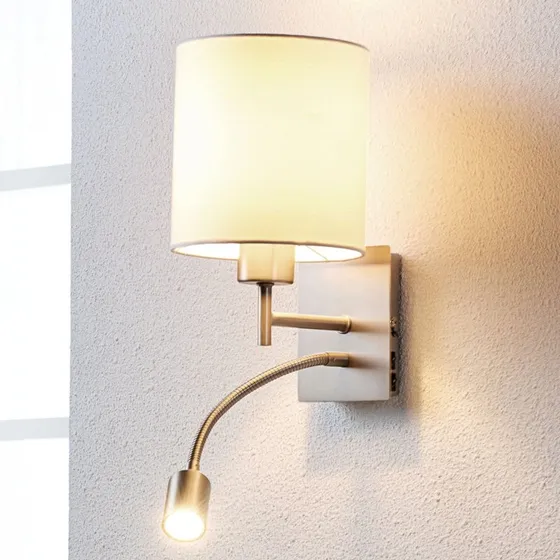 Lindby Wandlamp Camilo - Nikkel/Wit - Met LED leeslampje
