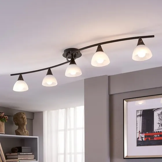 Lindby Plafondlamp Della - Zwart/Goud - 110 cm - 5x E14