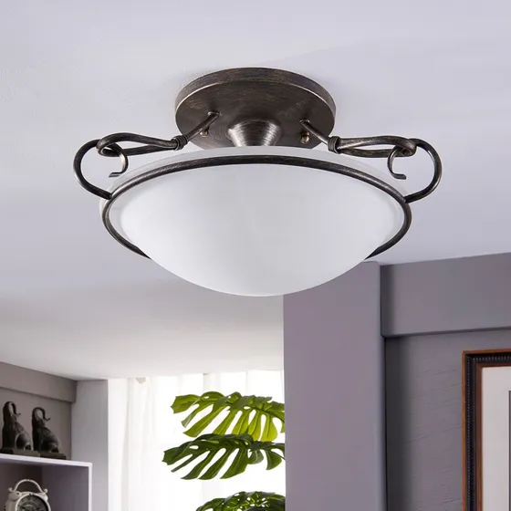 Lindby Plafondlamp Rando - Zilver Antiek - Ø 50 cm - Glas - E27