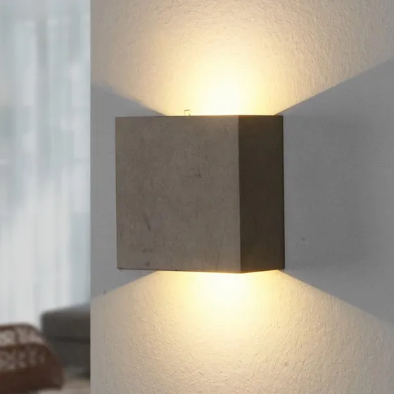Lindby Yva LED Wandlamp - Beton - Grijs - 13x13 cm