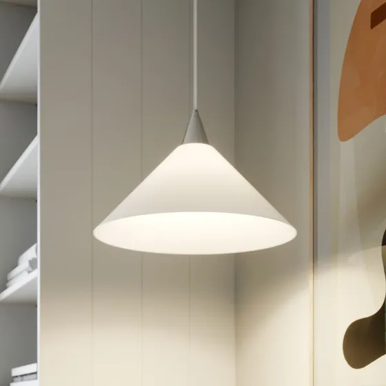 Lindby Hanglamp Petra, Wit Glas, Ø 40 cm, Kegelvorm