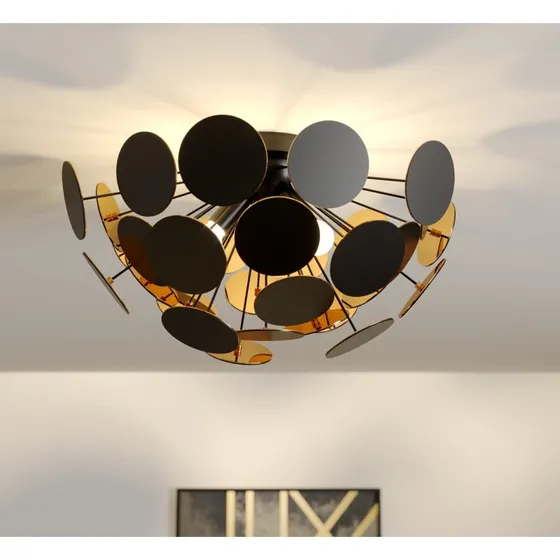 Lindby Plafondlamp Kinan - Zwart/Goud - Ø 54 cm