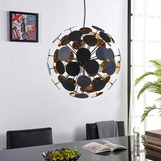 Lindby Hanglamp Kinan, Zwart/Goud, Ø 54 cm
