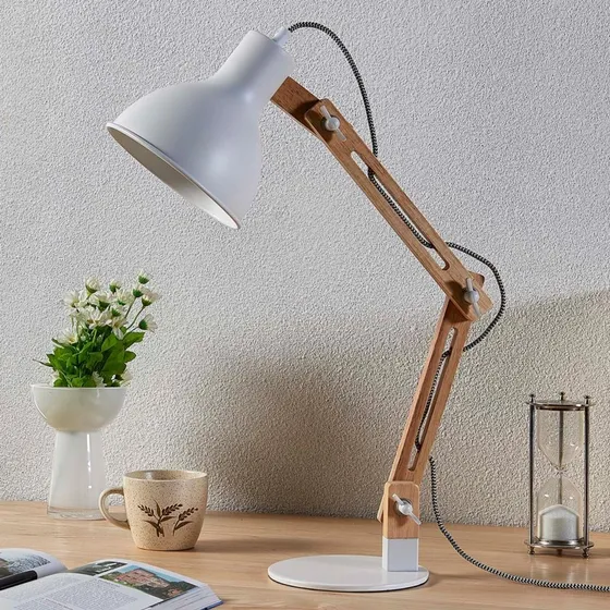 Lindby Shivanja Tafellamp - Hout & Wit - Modern Design